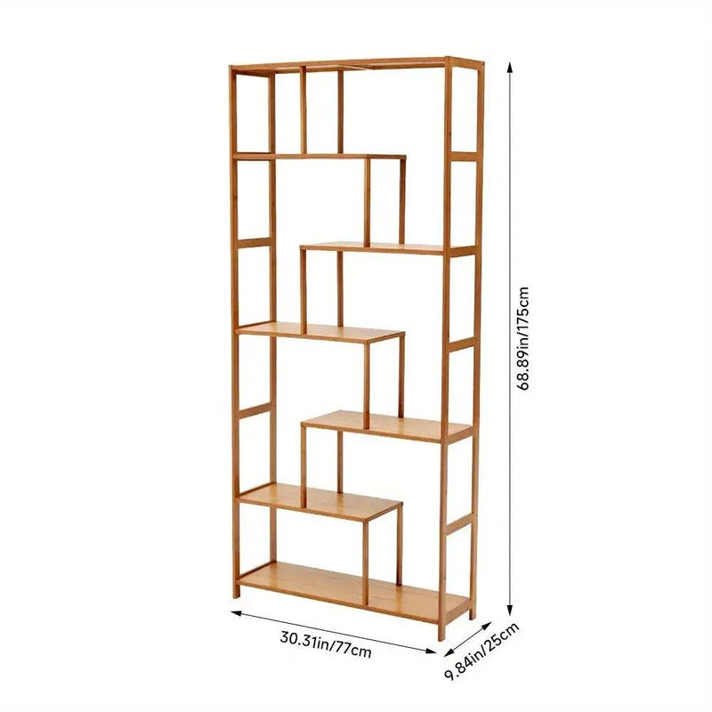Wooden 7-Tier S-Shaped Bookcase with Storage by House Of Avana
