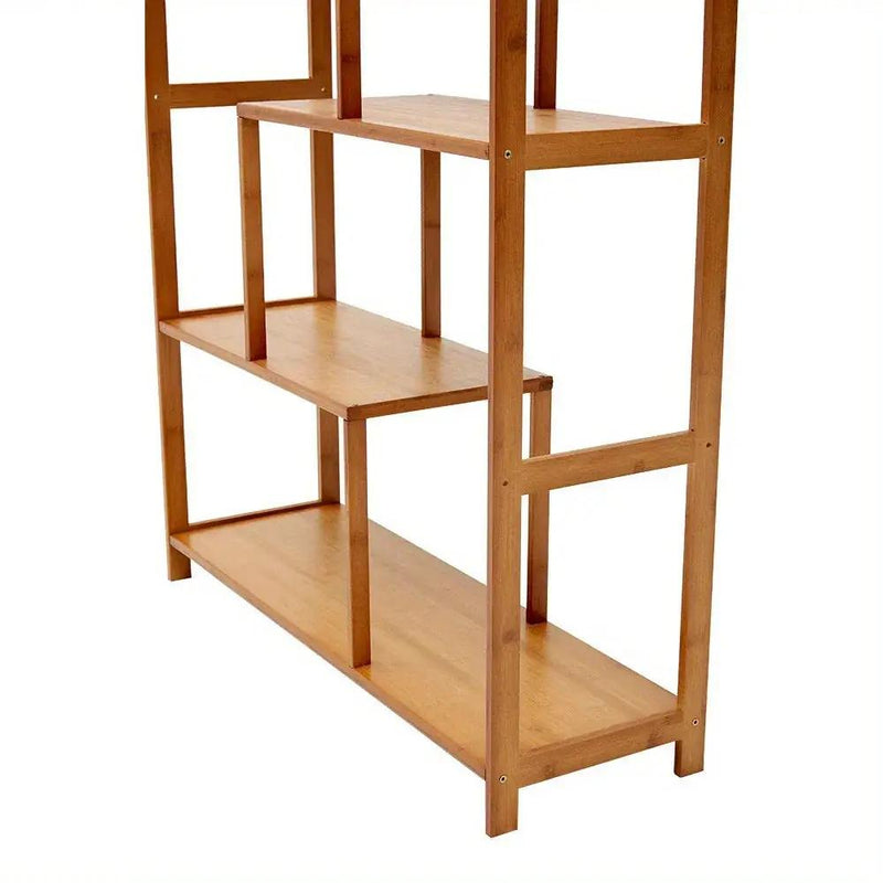 Wooden 7-Tier S-Shaped Bookcase with Storage
