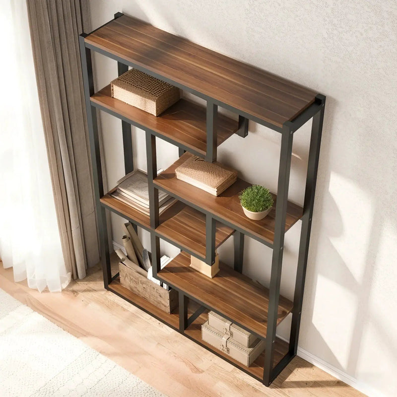 Wooden Bookcase with Staggered Shelves Modern Design by House Of Avana