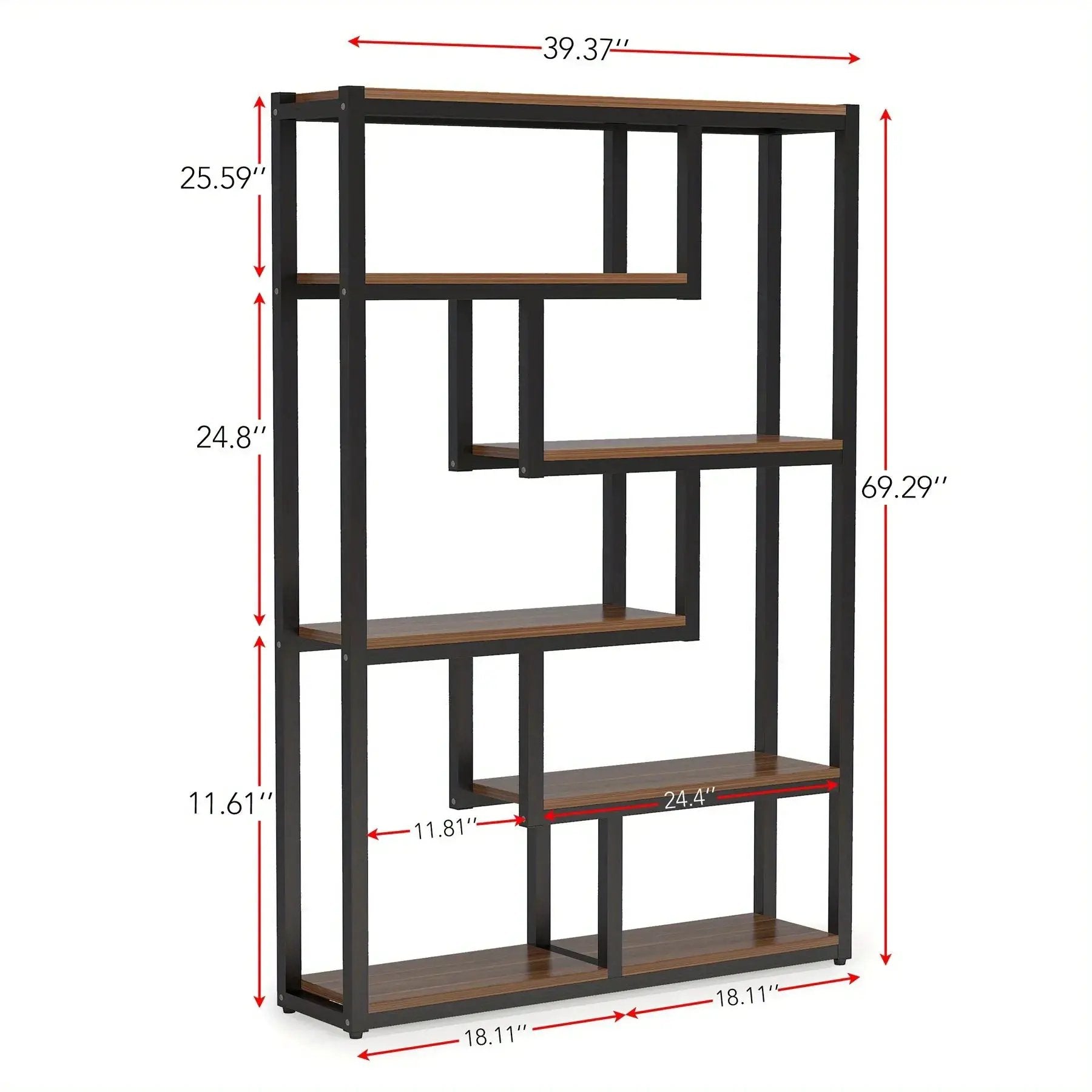 Wooden Bookcase with Staggered Shelves Modern Design by House Of Avana