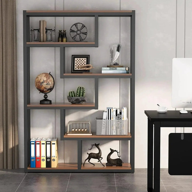 Wooden Bookcase with Staggered Shelves Modern Design by House Of Avana