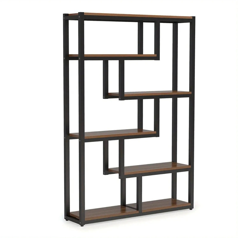 Wooden Bookcase with Staggered Shelves Modern Design by House Of Avana