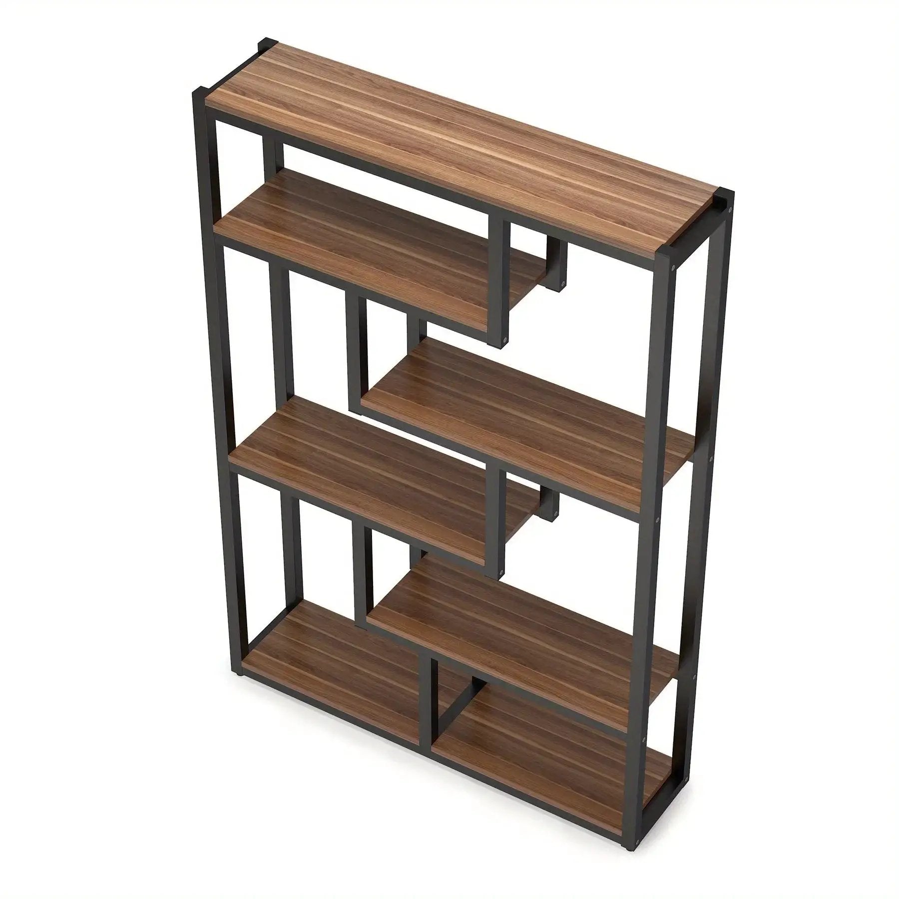 Wooden Bookcase with Staggered Shelves Modern Design by House Of Avana