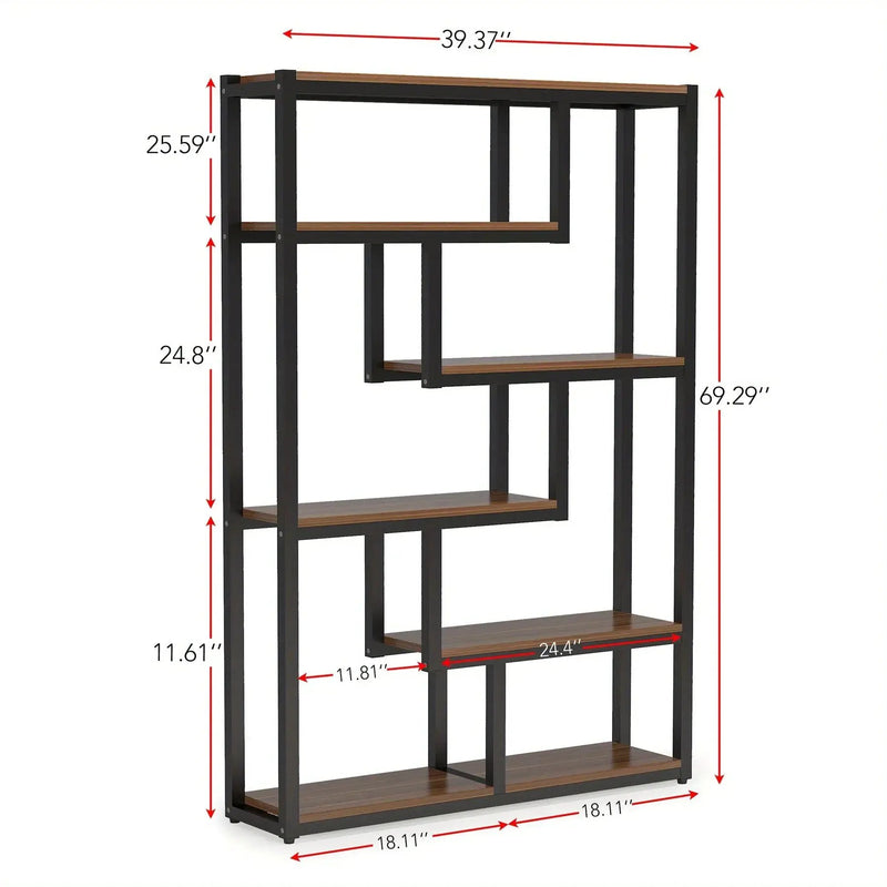 Wooden Bookcase with Staggered Shelves Modern Design by House Of Avana