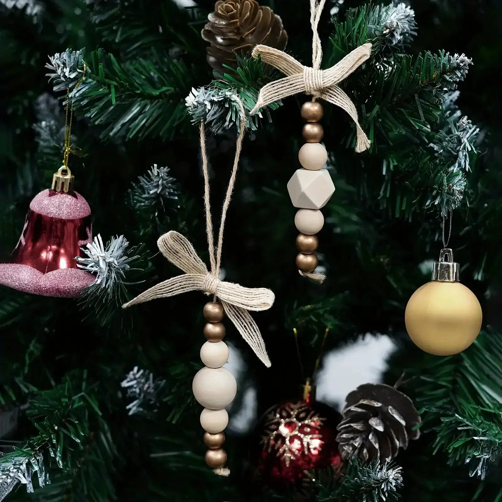 Wooden Christmas Tree Hanging Decor with Beads by House Of Avana