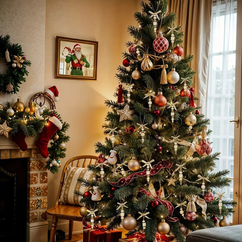 Wooden Christmas Tree Hanging Decor with Beads by House Of Avana