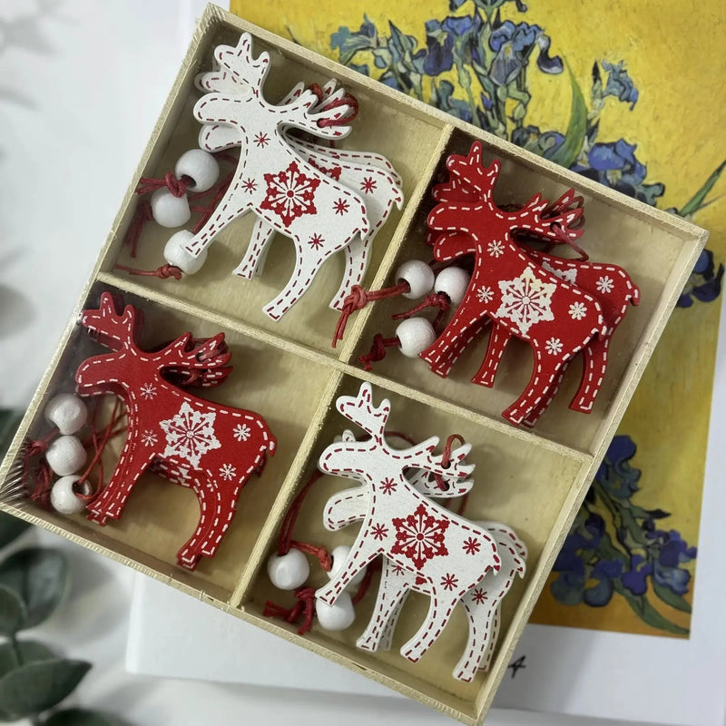 Wooden Christmas Tree Ornaments, 12 Cartoon Shaped Festive Decorations by House Of Avana