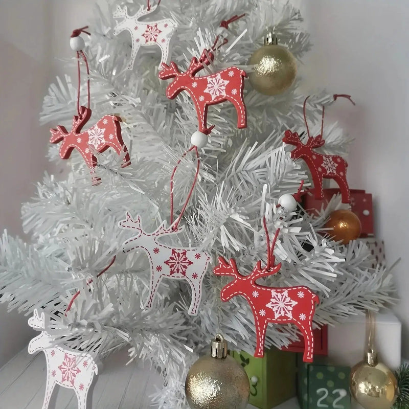 Wooden Christmas Tree Ornaments, 12 Cartoon Shaped Festive Decorations by House Of Avana