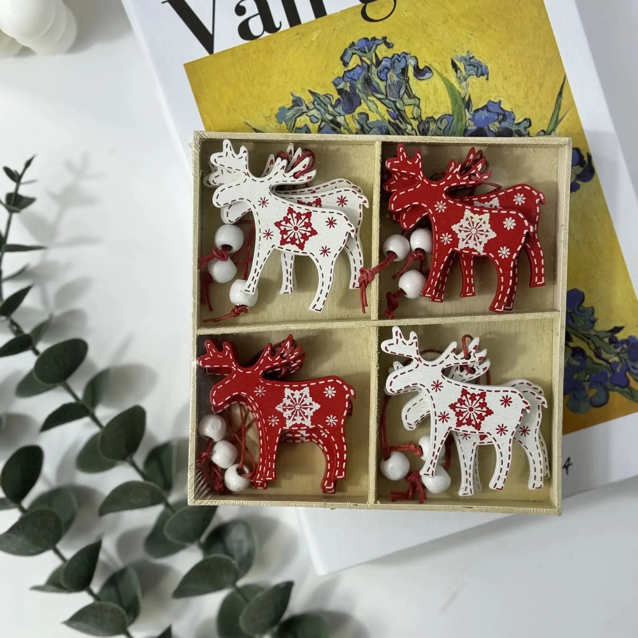 Wooden Christmas Tree Ornaments, 12 Cartoon Shaped Festive Decorations by House Of Avana