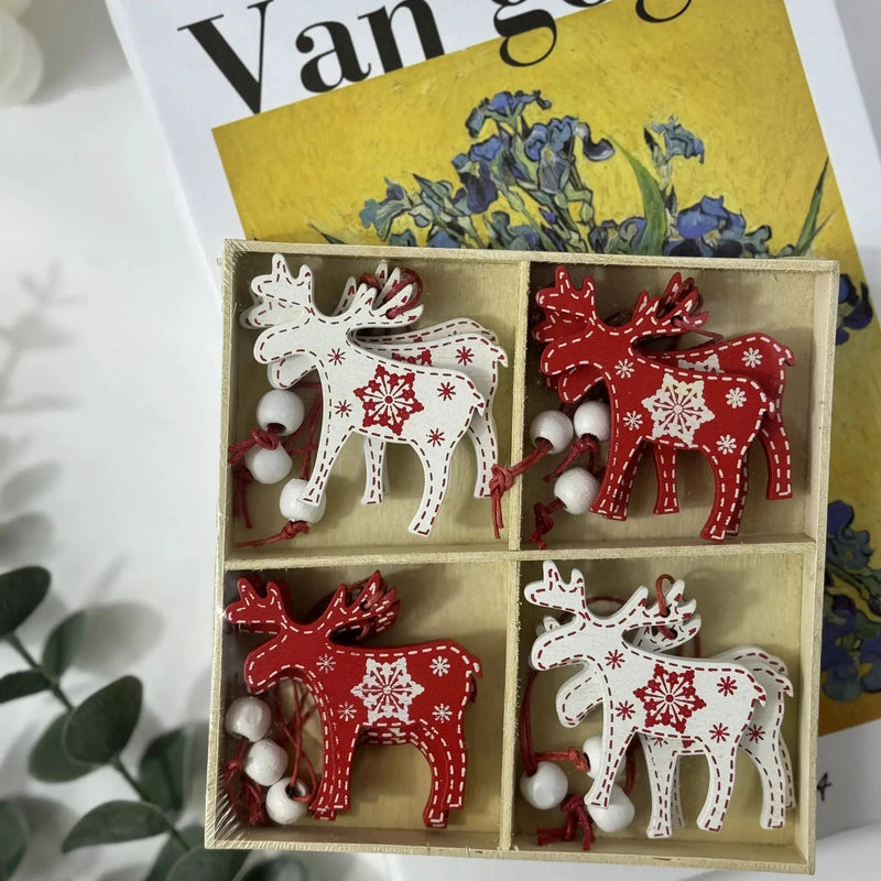 Wooden Christmas Tree Ornaments, 12 Cartoon Shaped Festive Decorations by House Of Avana
