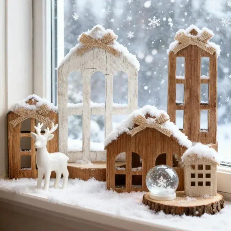 Wooden Christmas Village House with Multi-Tiered Trays 6pcs by House Of Avana