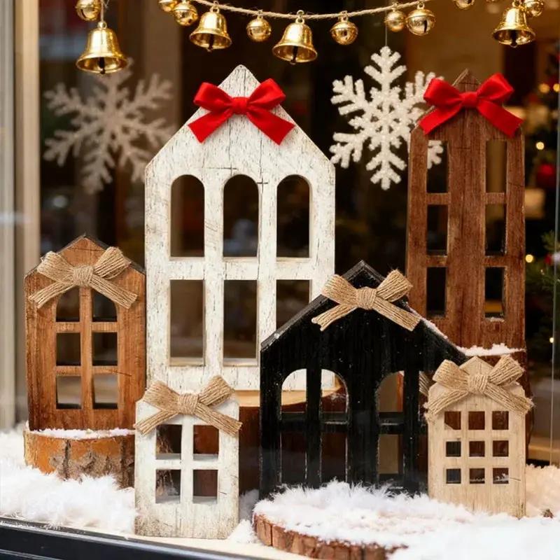 Wooden Christmas Village House with Multi-Tiered Trays 6pcs by House Of Avana