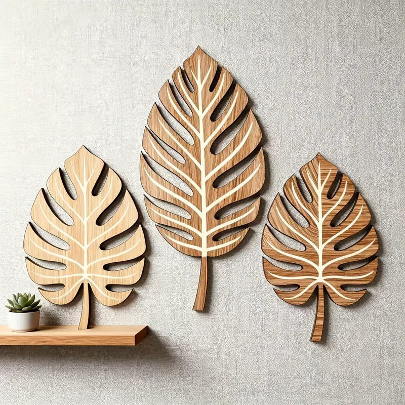 Wooden Christmas Wall Art Set of 3 Botanical Design Plaques by House Of Avana