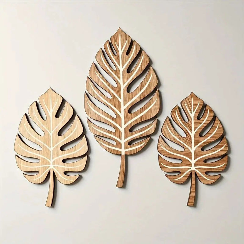 Wooden Christmas Wall Art Set of 3 Botanical Design Plaques by House Of Avana