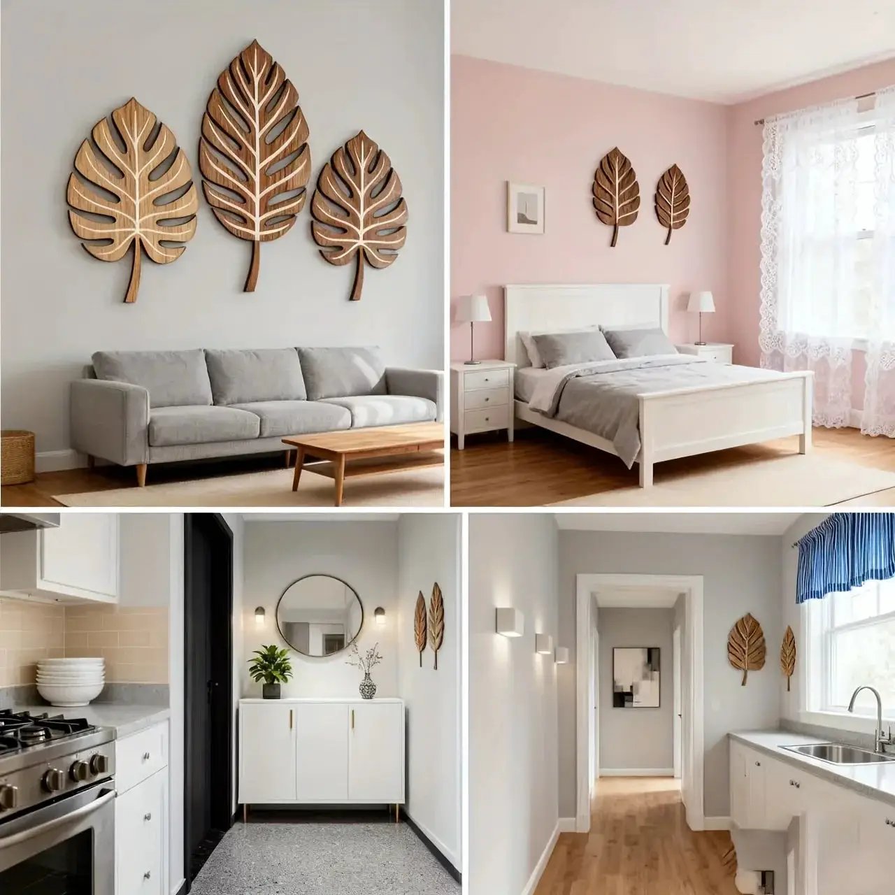 Wooden Christmas Wall Art Set of 3 Botanical Design Plaques by House Of Avana