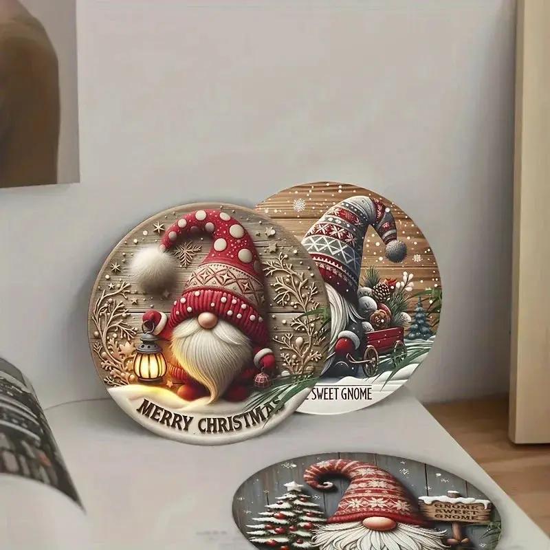 Wooden Coasters 6pc Set, Heat-Resistant Christmas Gnome Design by House Of Avana