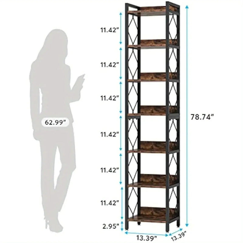 Wooden Corner Bookshelf 7-Tier Extra Tall Skinny Organizer by House Of Avana