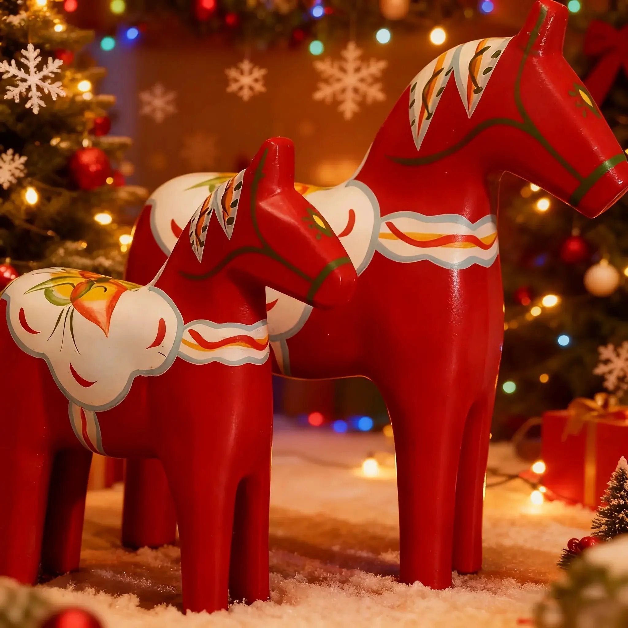 Wooden Dala Horse Figurines, Hand Painted Red Pair, Nordic Design by House Of Avana