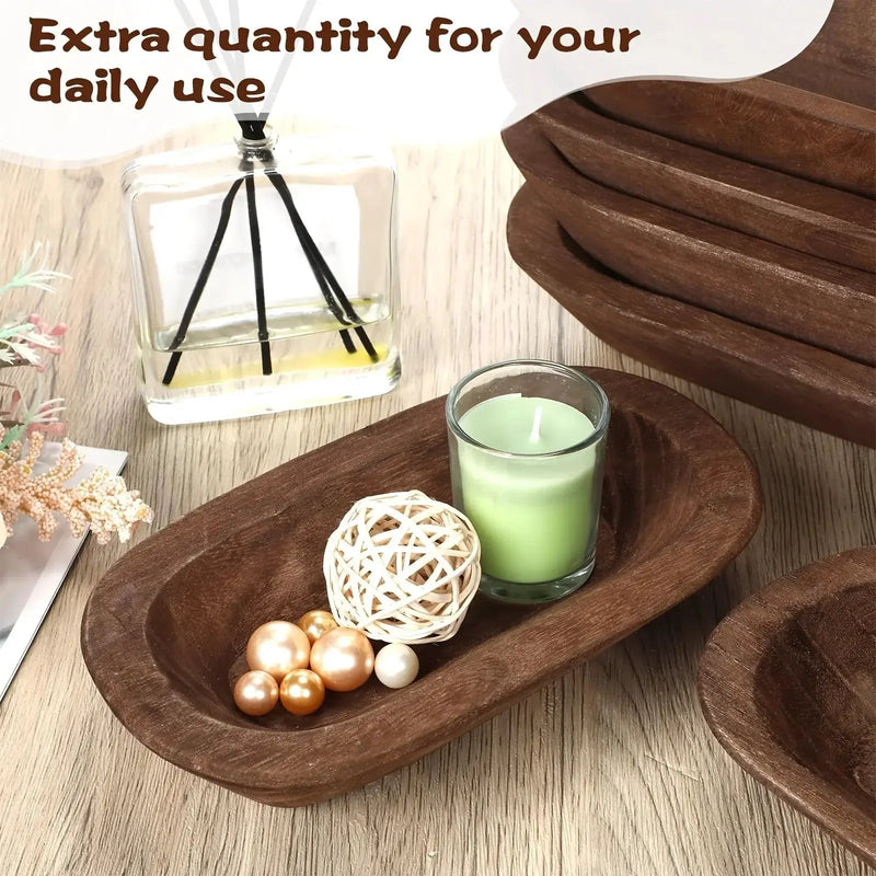 Wooden Dough Bowls 10 Pack Hand Carved Rustic Paulownia Wood for DIY Crafts and Farmhouse Decoration by House Of Avana