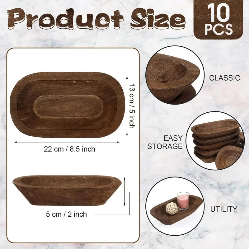 Wooden Dough Bowls 10 Pack Hand Carved Rustic Paulownia Wood for DIY Crafts and Farmhouse Decoration by House Of Avana