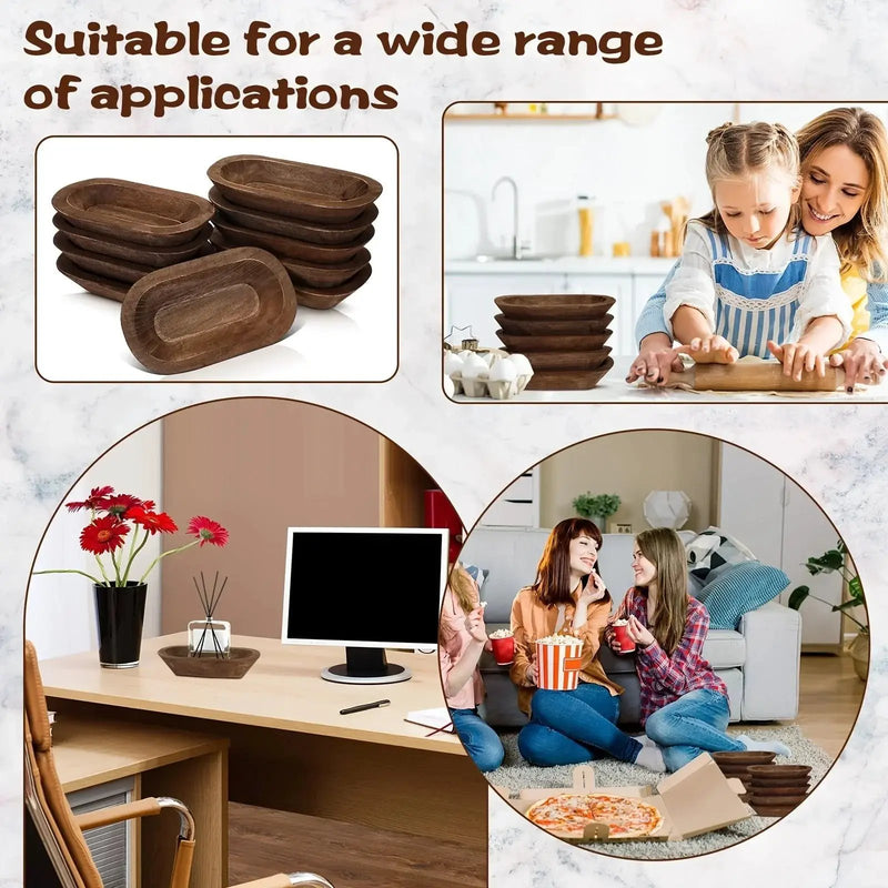 Wooden Dough Bowls 10 Pack Hand Carved Rustic Paulownia Wood for DIY Crafts and Farmhouse Decoration by House Of Avana