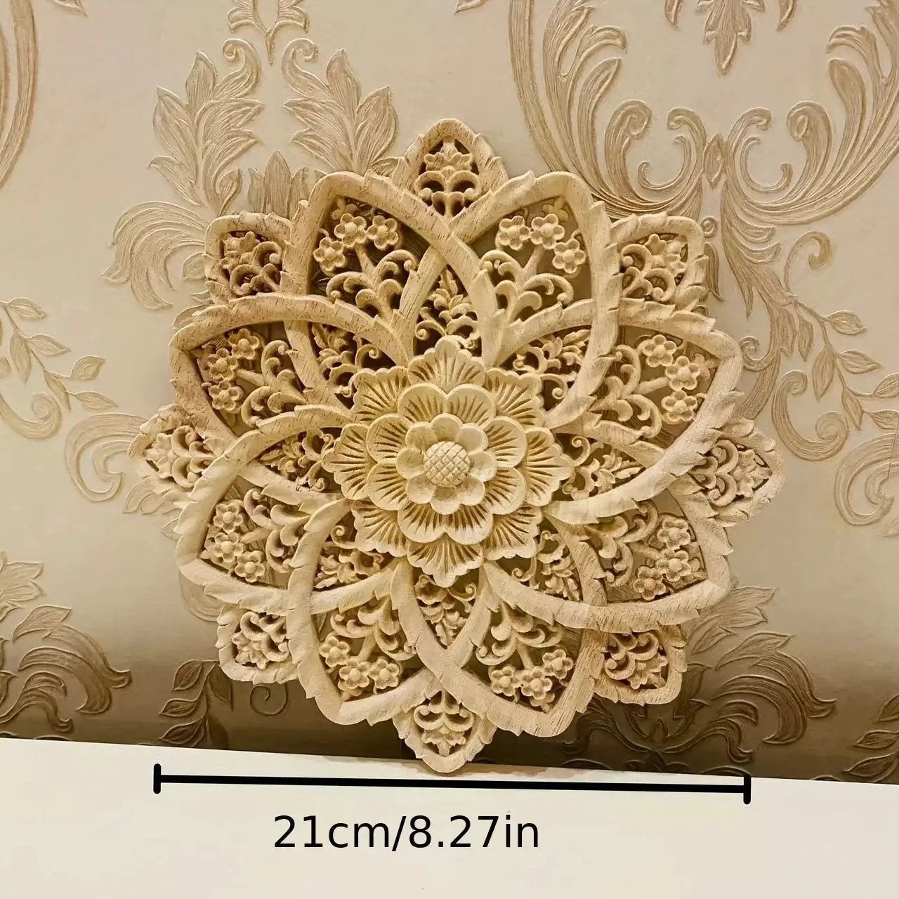 Wooden Flower Carving Disc - Yellow Floral Design on Natural Wood by House Of Avana