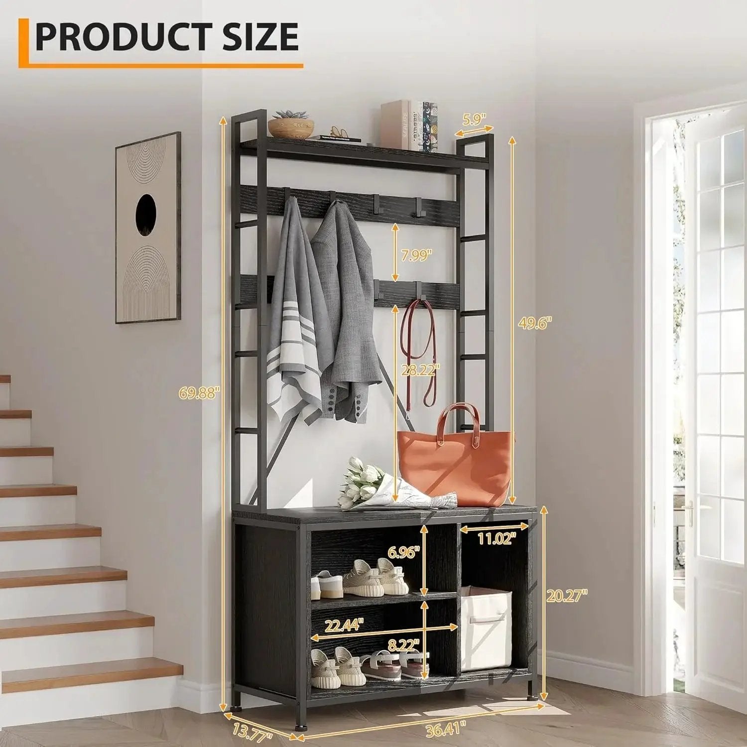 Wooden Hall Tree with Storage Bench and Coat Rack by House Of Avana