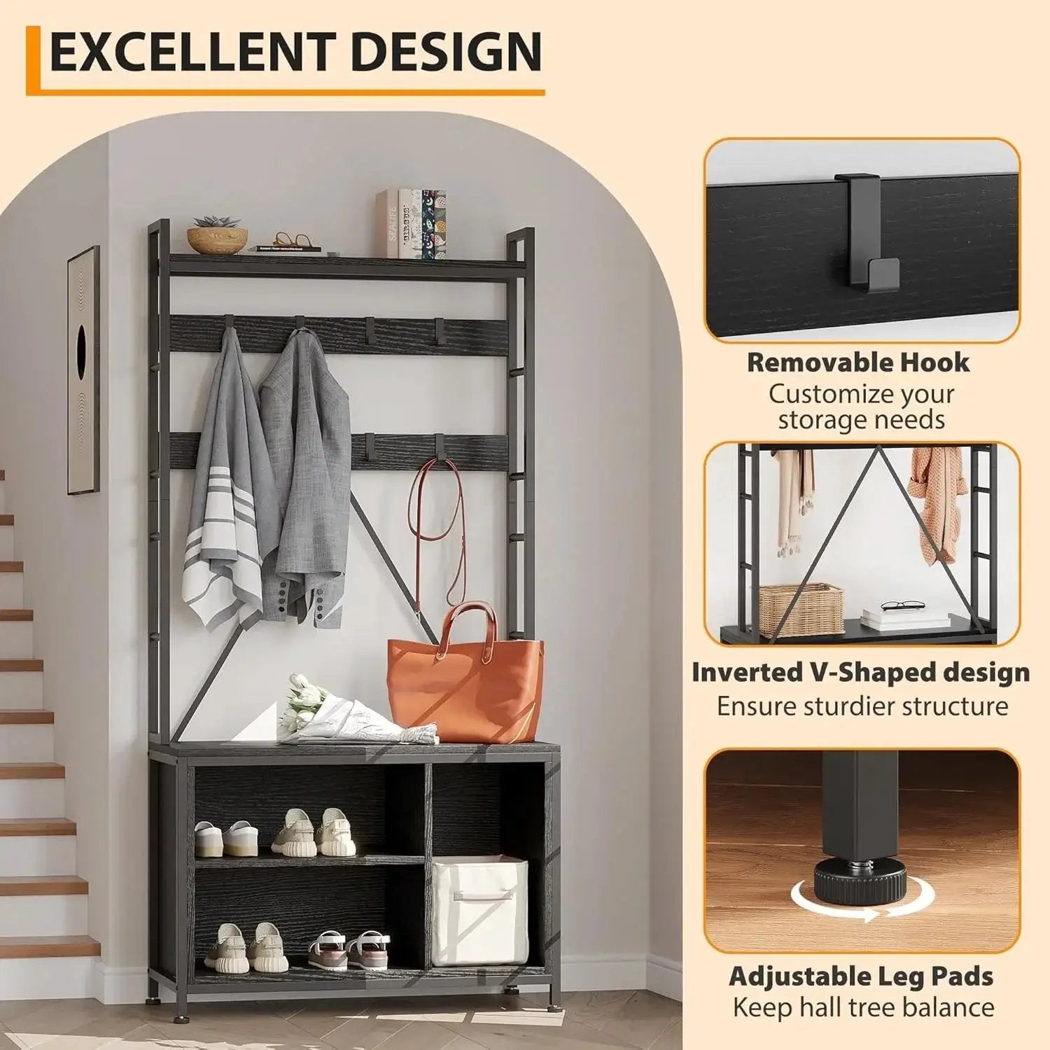 Wooden Hall Tree with Storage Bench and Coat Rack by House Of Avana