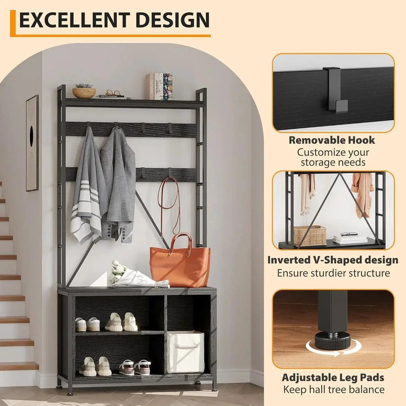 Wooden Hall Tree with Storage Bench and Coat Rack by House Of Avana