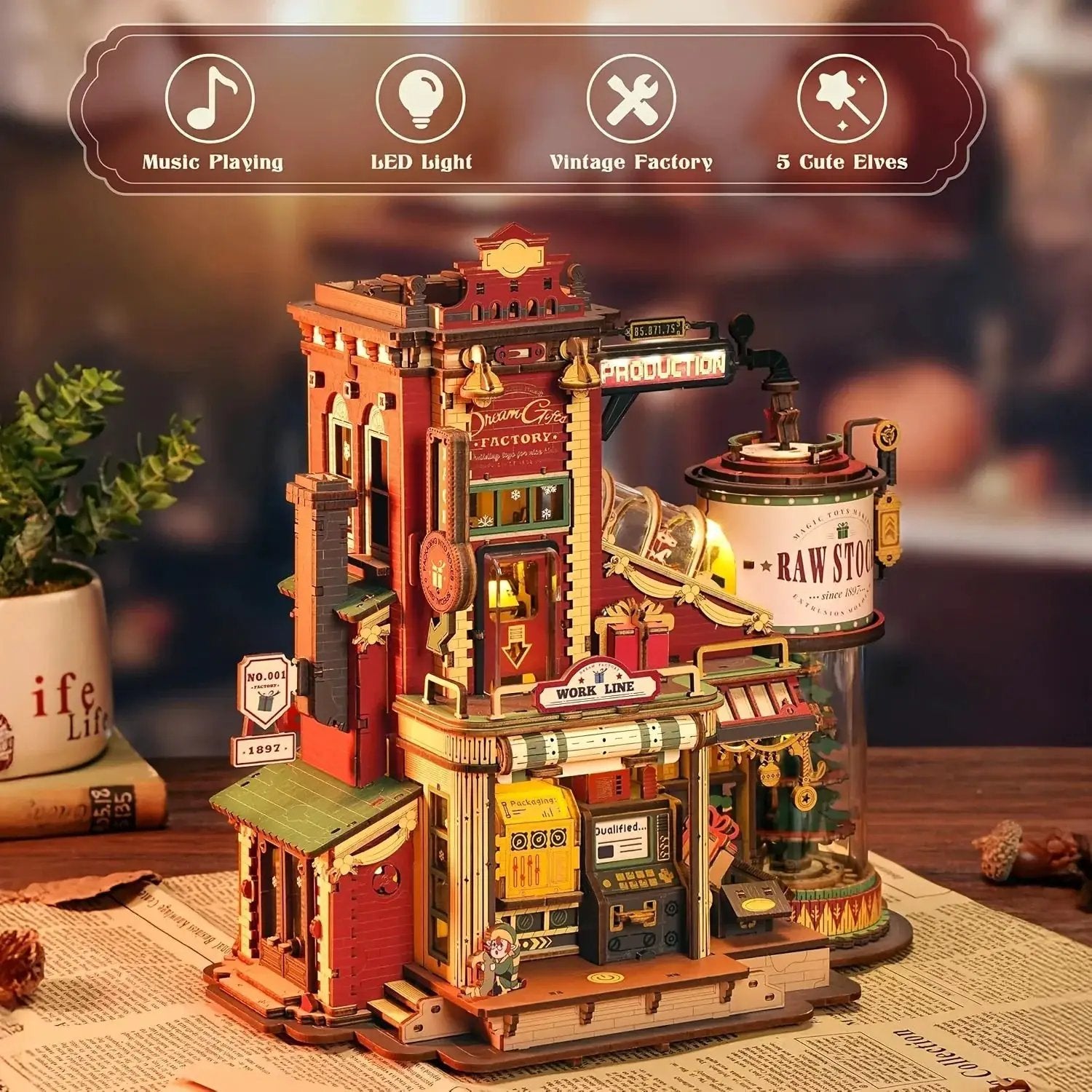 Wooden Music Box Dollhouse with Holiday Melody by House Of Avana