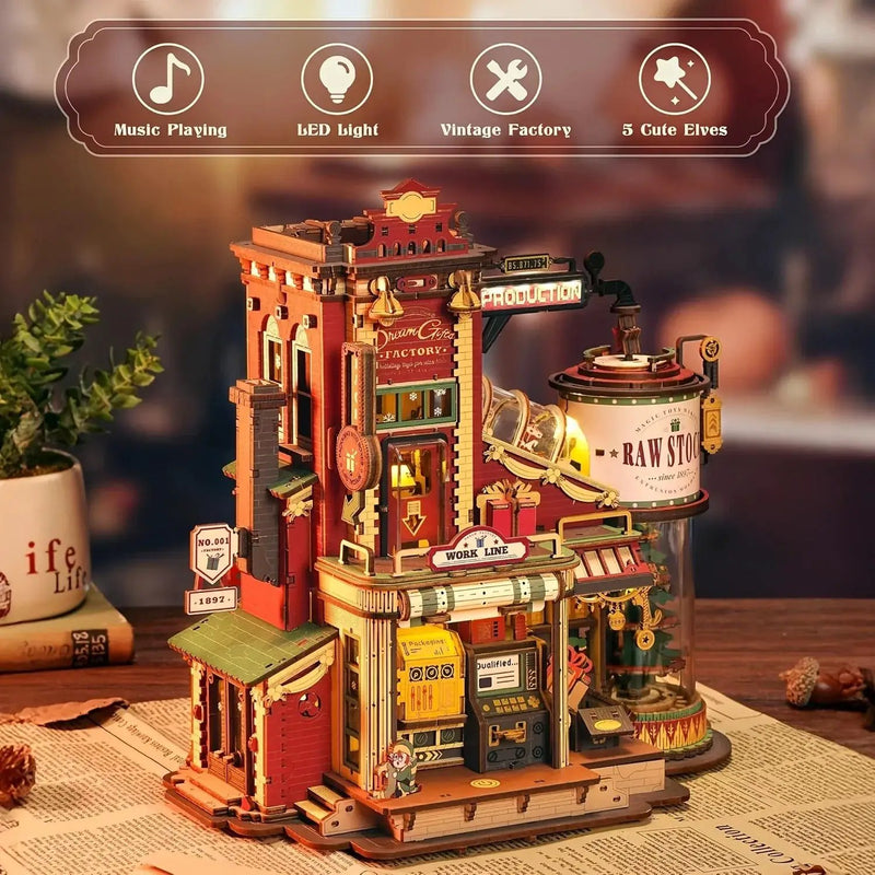 Wooden Music Box Dollhouse with Holiday Melody by House Of Avana