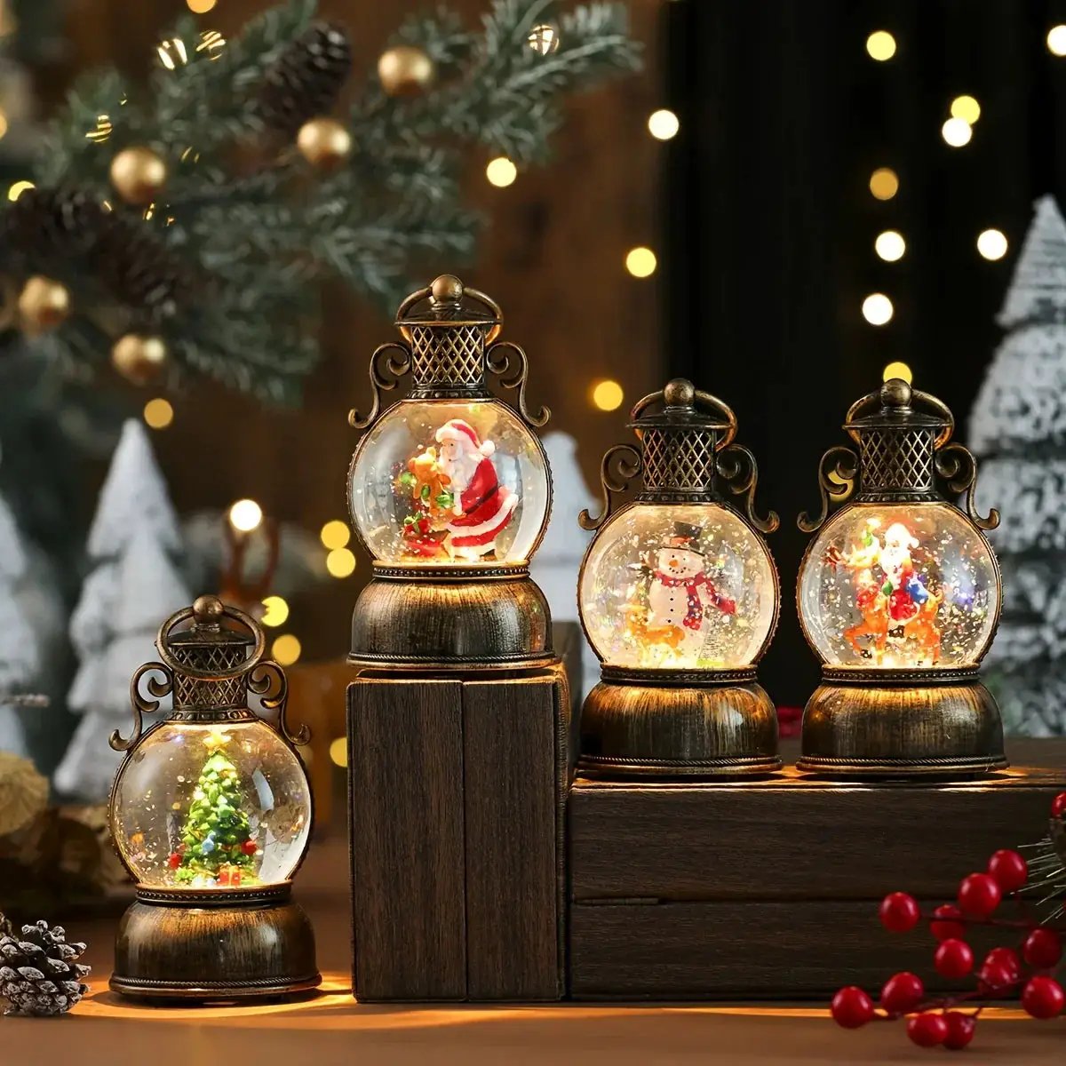 Wooden Music Box with Glowing Snowfall and USB Power by House Of Avana