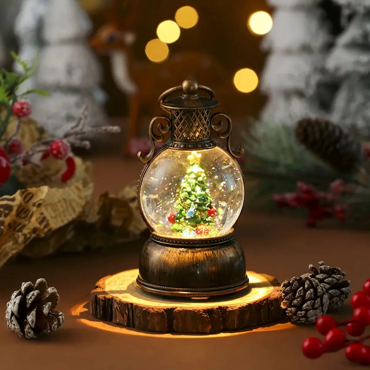 Wooden Music Box with Glowing Snowfall and USB Power by House Of Avana