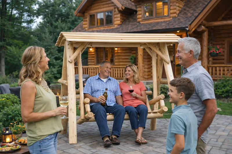 Wooden Porch Swing with Canopy by Cedar Creek Rustic Furniture