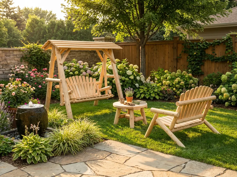 Wooden Porch Swing with Canopy by Cedar Creek Rustic Furniture