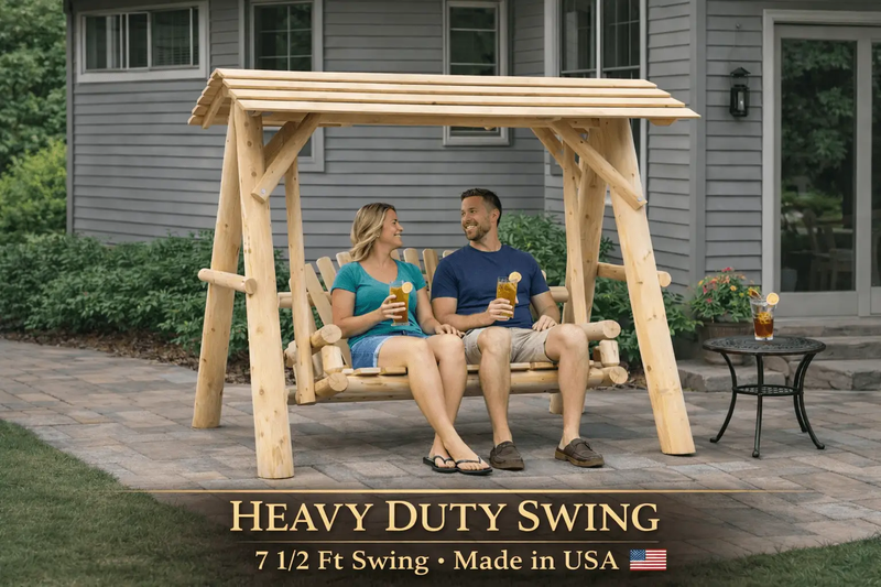 Wooden Porch Swing with Canopy by Cedar Creek Rustic Furniture