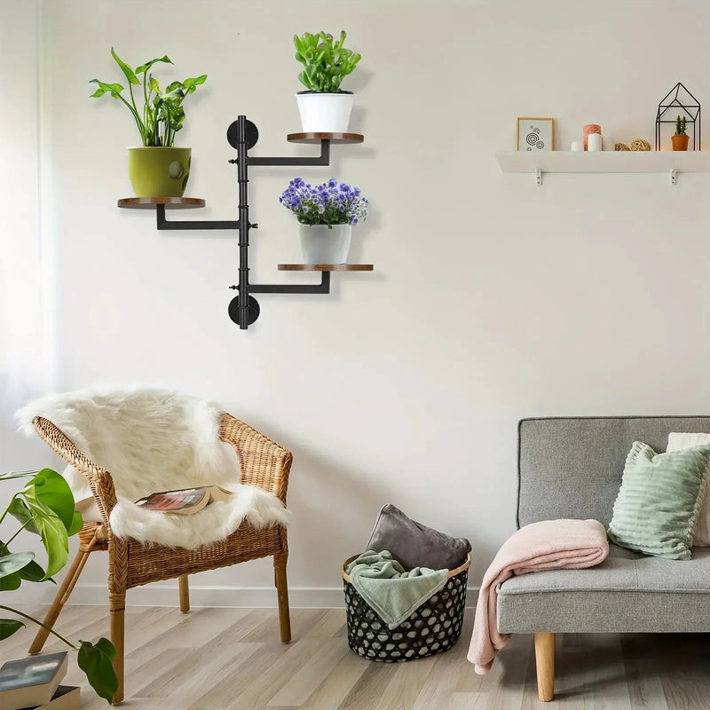 Wooden Rotatable Window Sill Plant Stand, 3 Tier Wall Plant Stand, 180 Degree Rotating Plant Stand, Mid-Century Wooden Style Plant Stand For Indoor And Outdoor Decoration (black) by House Of Avana