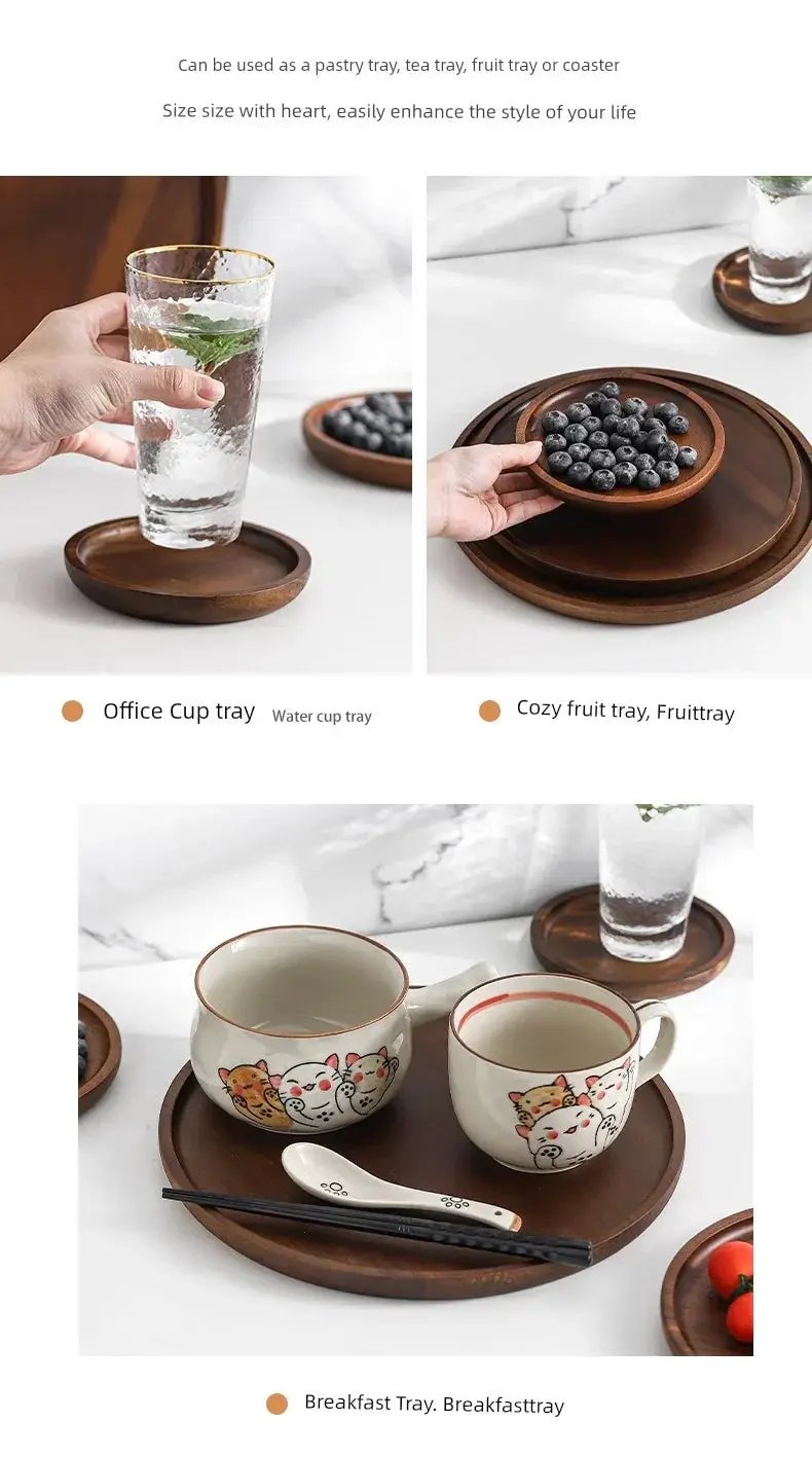 Wooden Round Tea Tray Serving Platter by House Of Avana