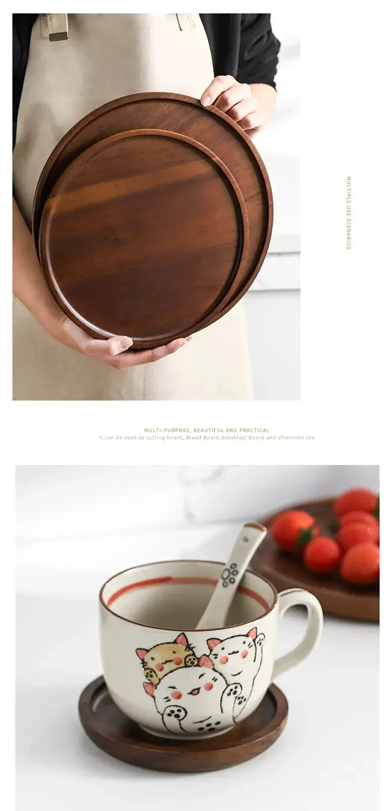 Wooden Round Tea Tray Serving Platter by House Of Avana