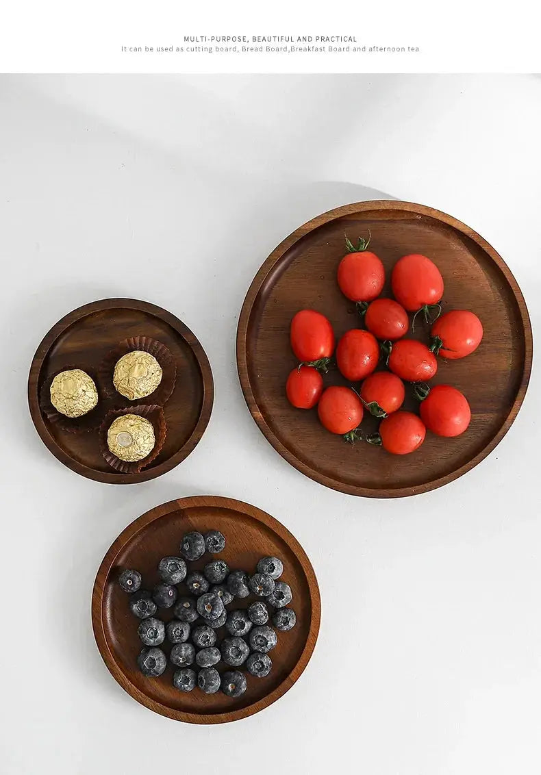 Wooden Round Tea Tray Serving Platter by House Of Avana