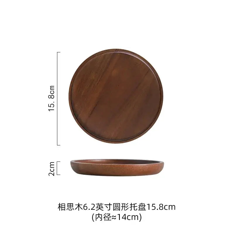 Wooden Round Tea Tray Serving Platter by House Of Avana