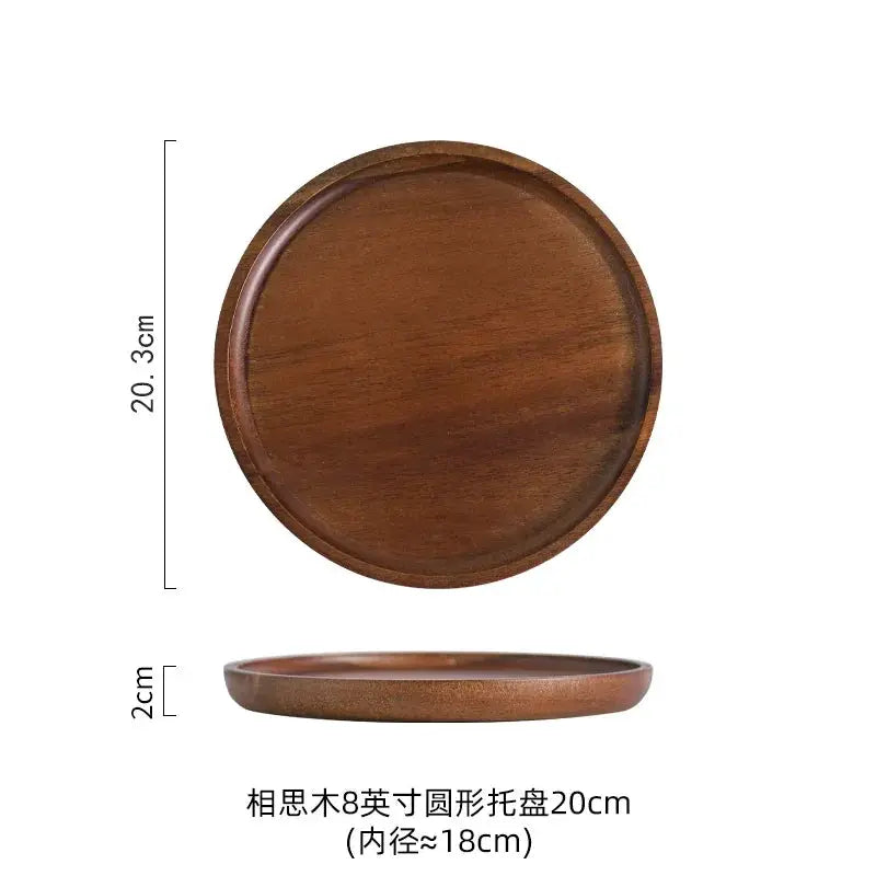 Wooden Round Tea Tray Serving Platter by House Of Avana