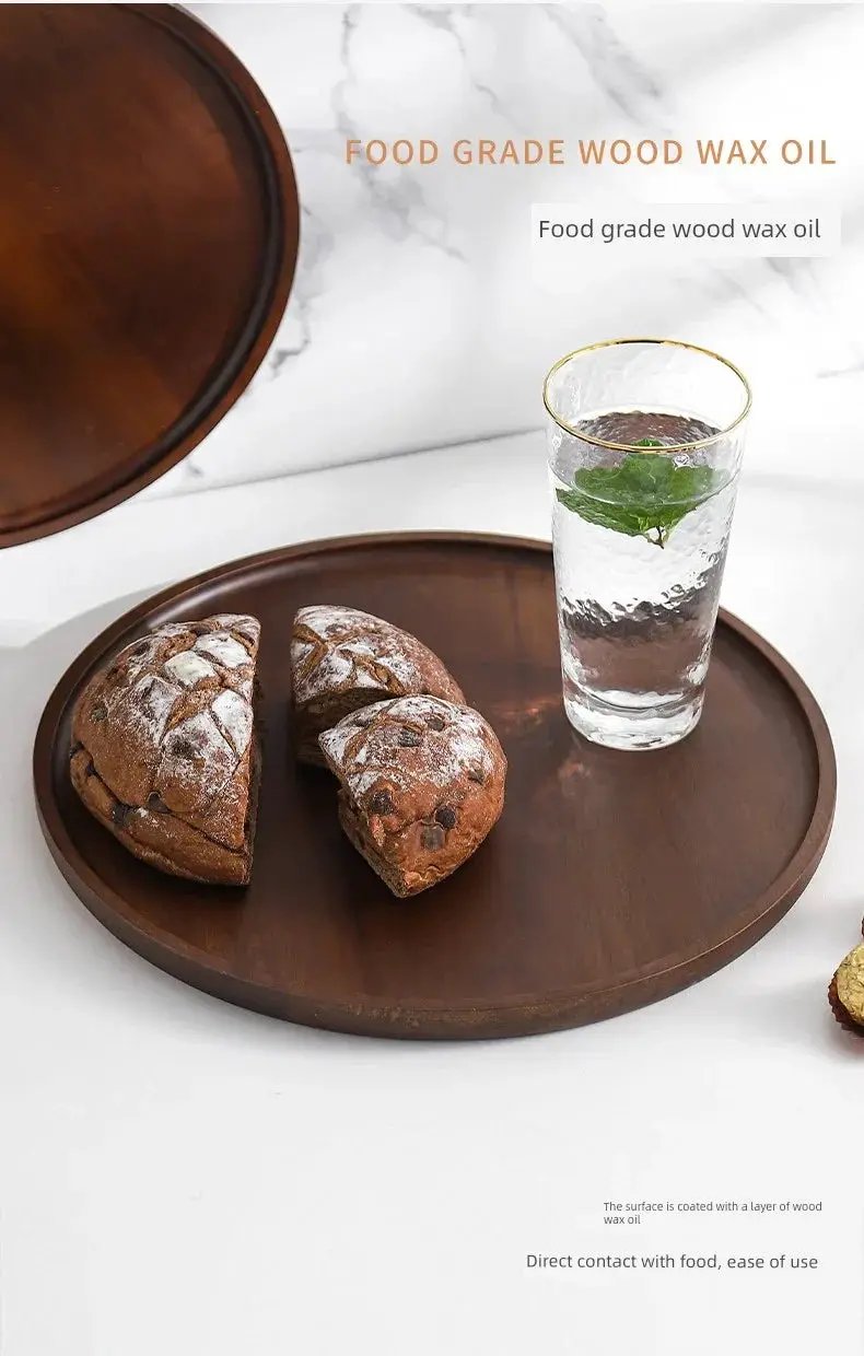 Wooden Round Tea Tray Serving Platter by House Of Avana