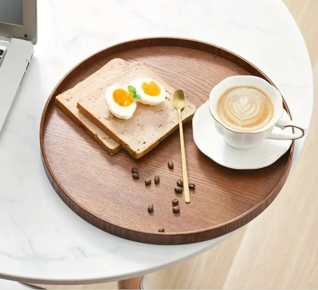 Wooden Serving Tray Round Natural Wood Platter by House Of Avana
