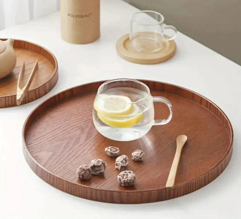 Wooden Serving Tray Round Natural Wood Platter by House Of Avana
