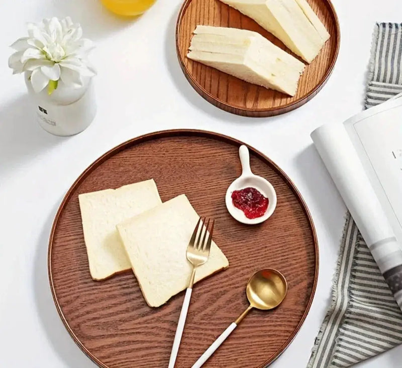 Wooden Serving Tray Round Natural Wood Platter by House Of Avana