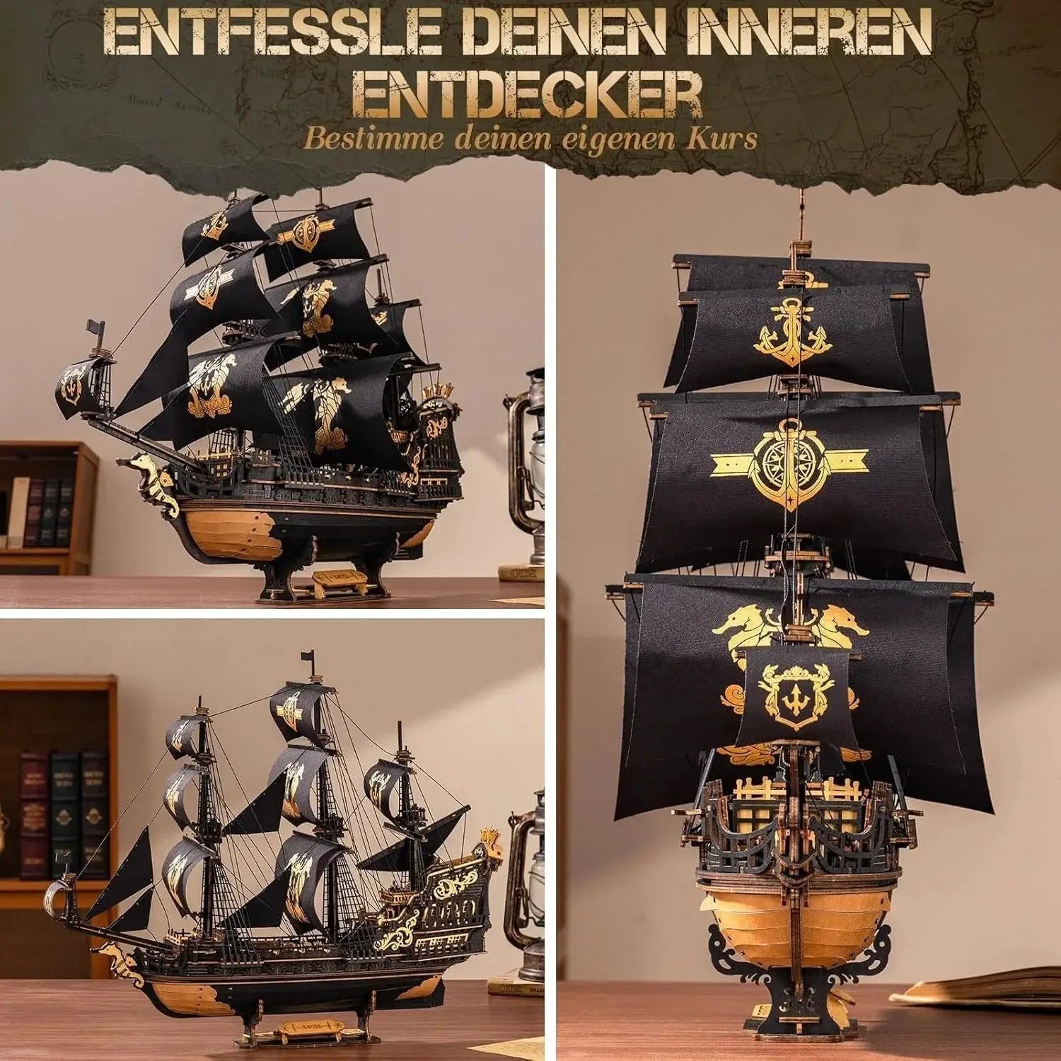 Wooden Ship Model Kit Seahorse Barque Sailing Ship with Detailed Sail by House Of Avana