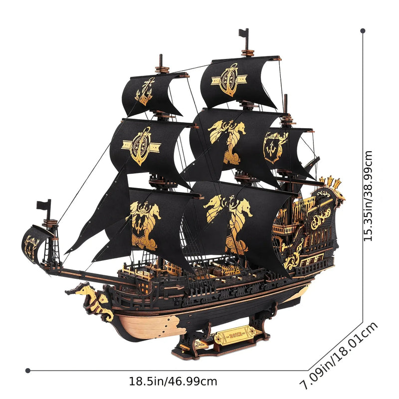 Wooden Ship Model Kit Seahorse Barque Sailing Ship with Detailed Sail by House Of Avana