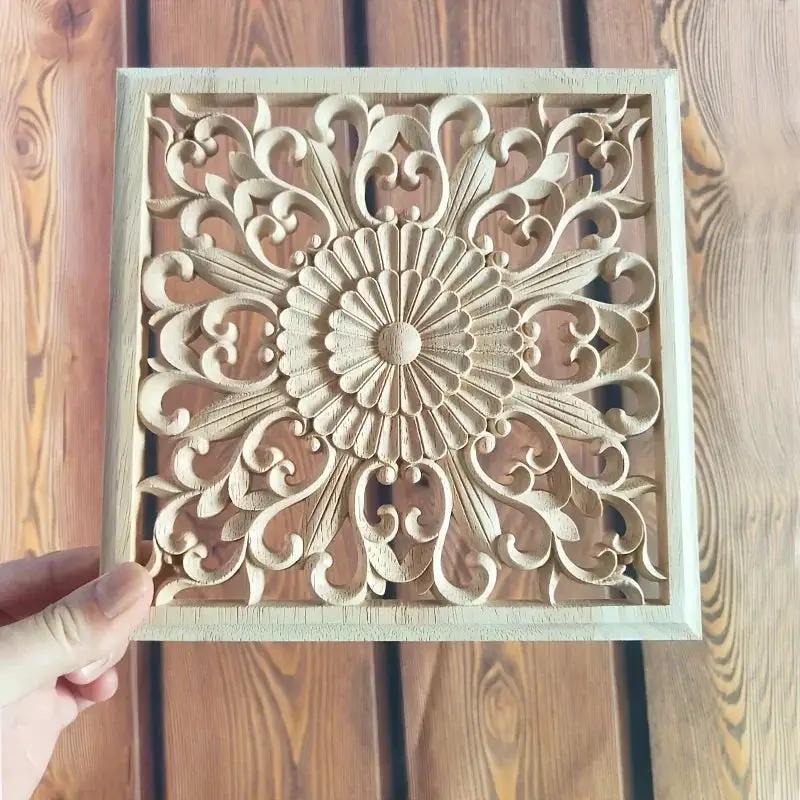 Wooden Square Applique 20cm Unpainted Home Decor Cornice by House Of Avana