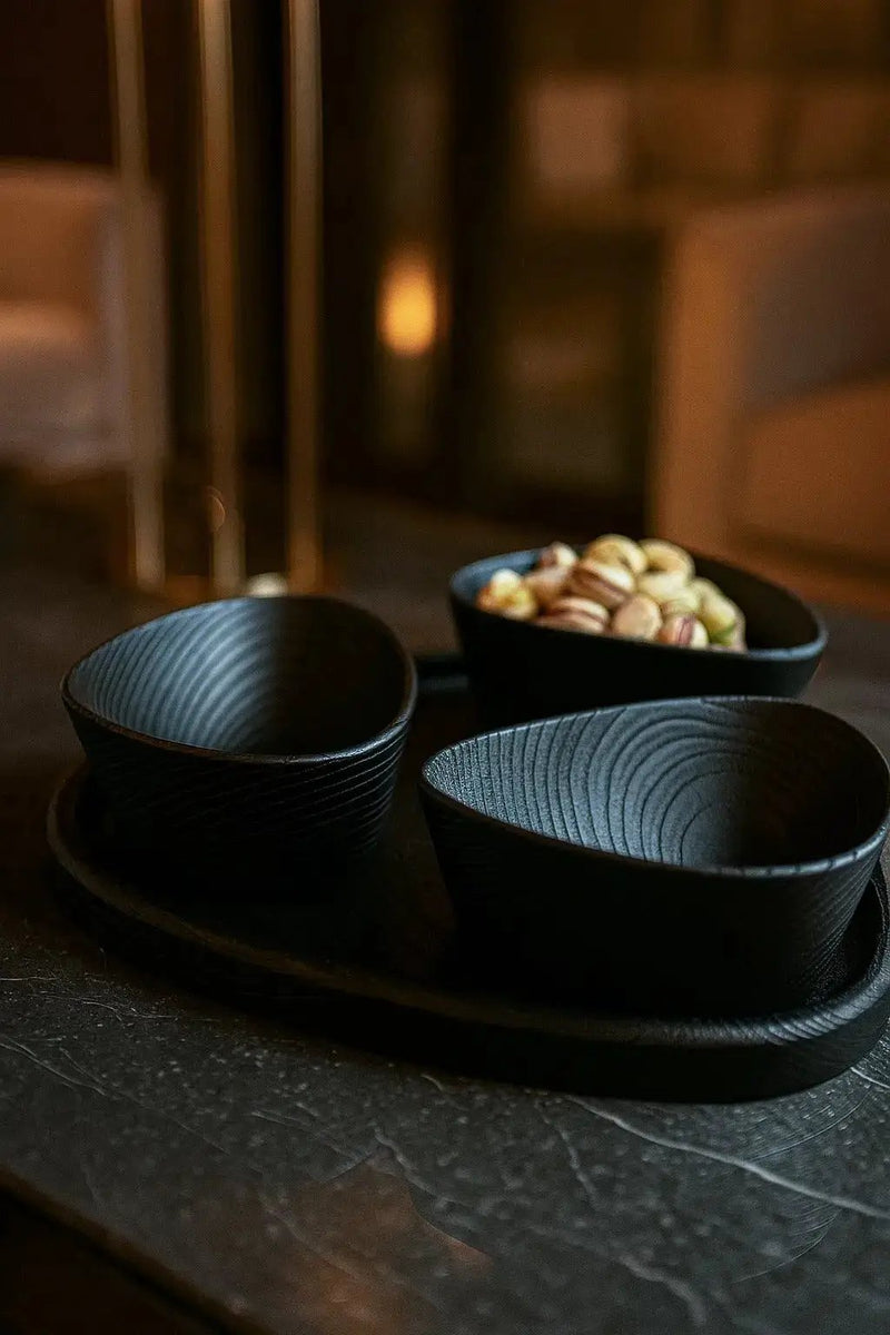 Handcrafted Luxury Wooden Nut Bowl Set with Tray by Gizz